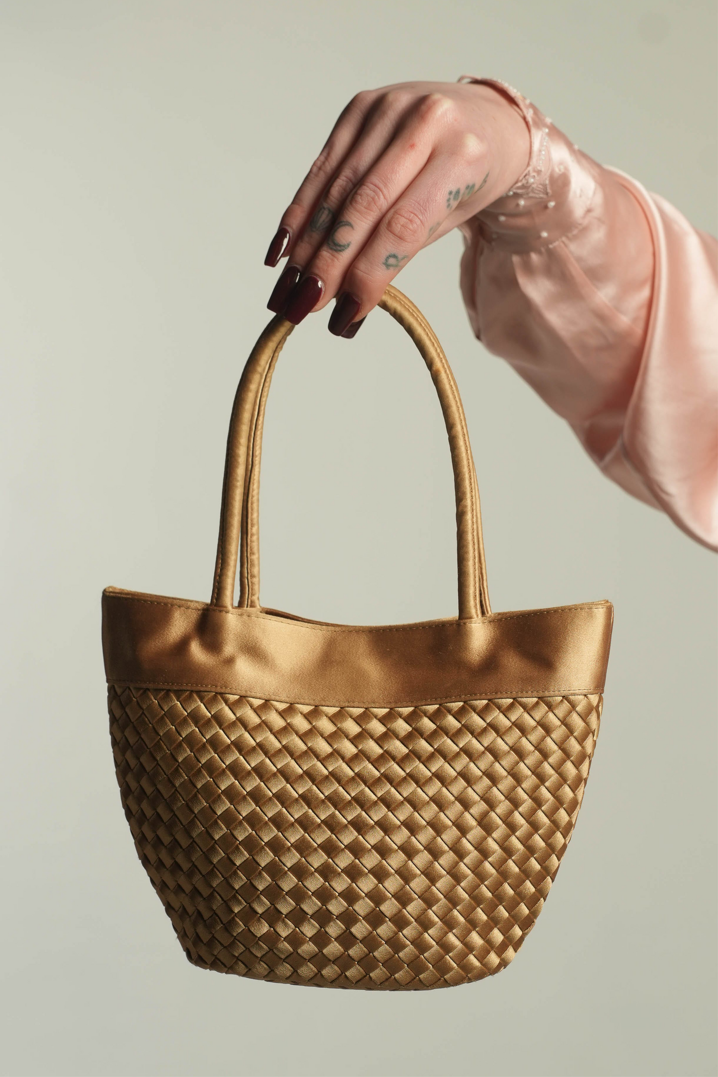 Bottega Veneta 1994 Gold Intrecciato Satin Mini Top Handle Bag