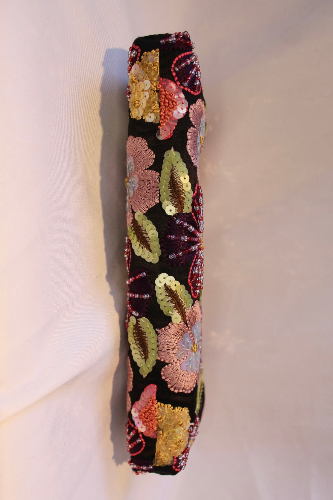 Vintage Black Satin Floral Beaded Bag