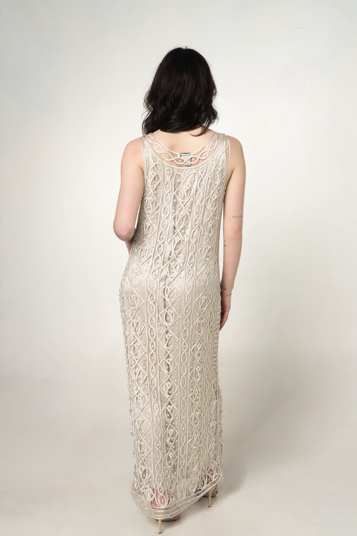 Soulmates Grey Silk Hand-Crocheted Maxi Dress Size Medium