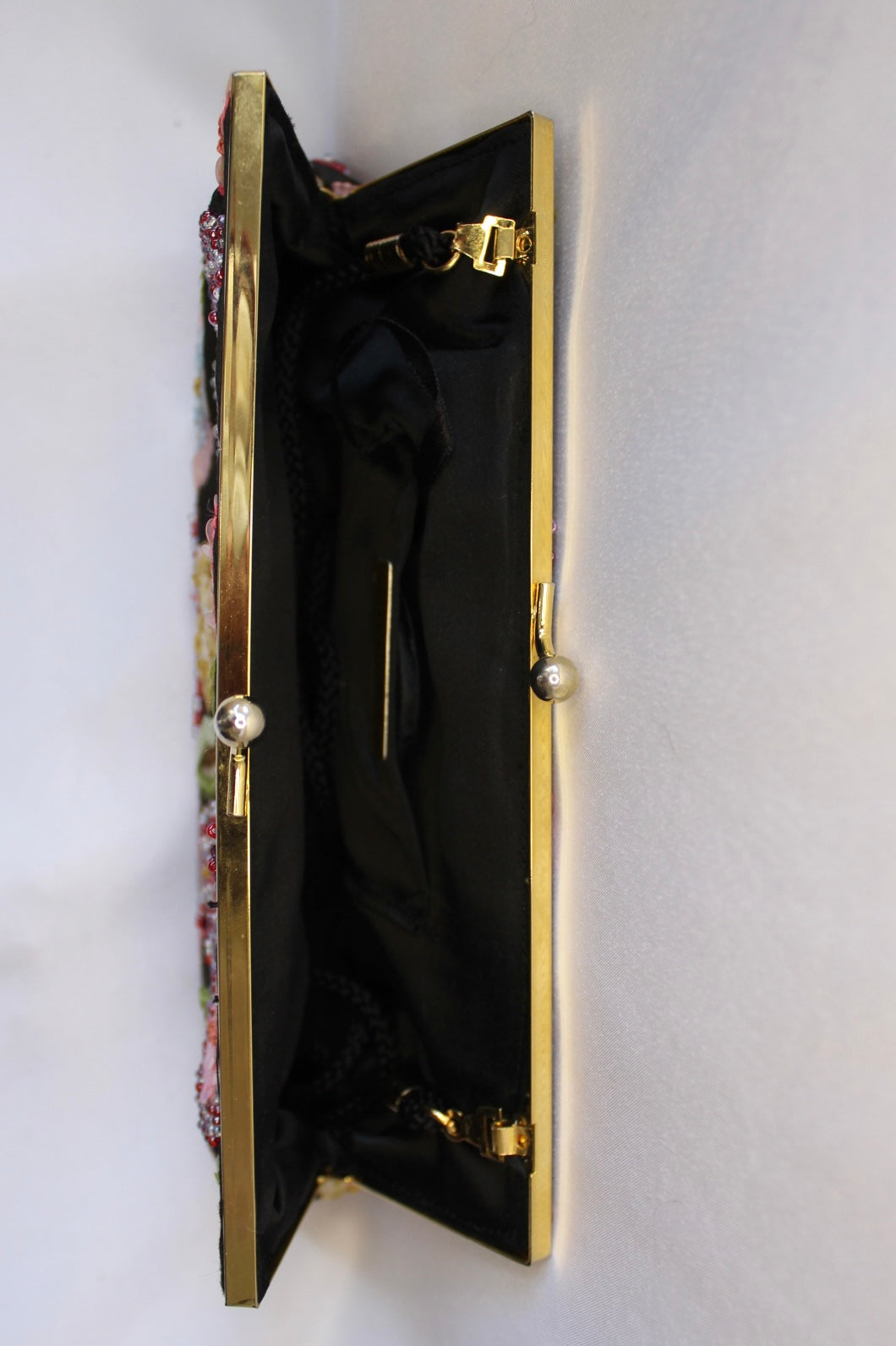 Vintage Black Satin Floral Beaded Bag