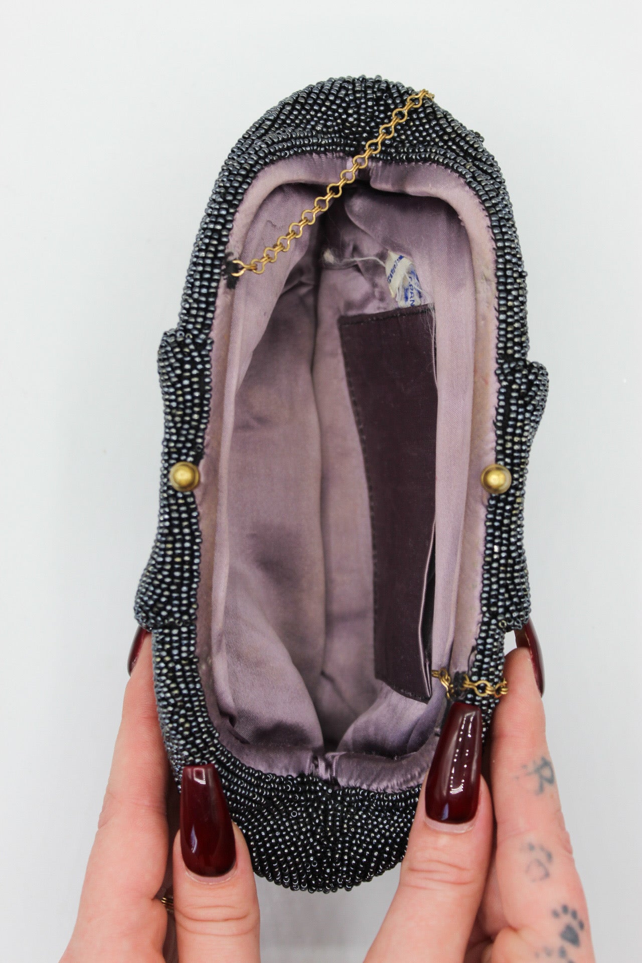 Black Bead Japanese Clutch with Chain