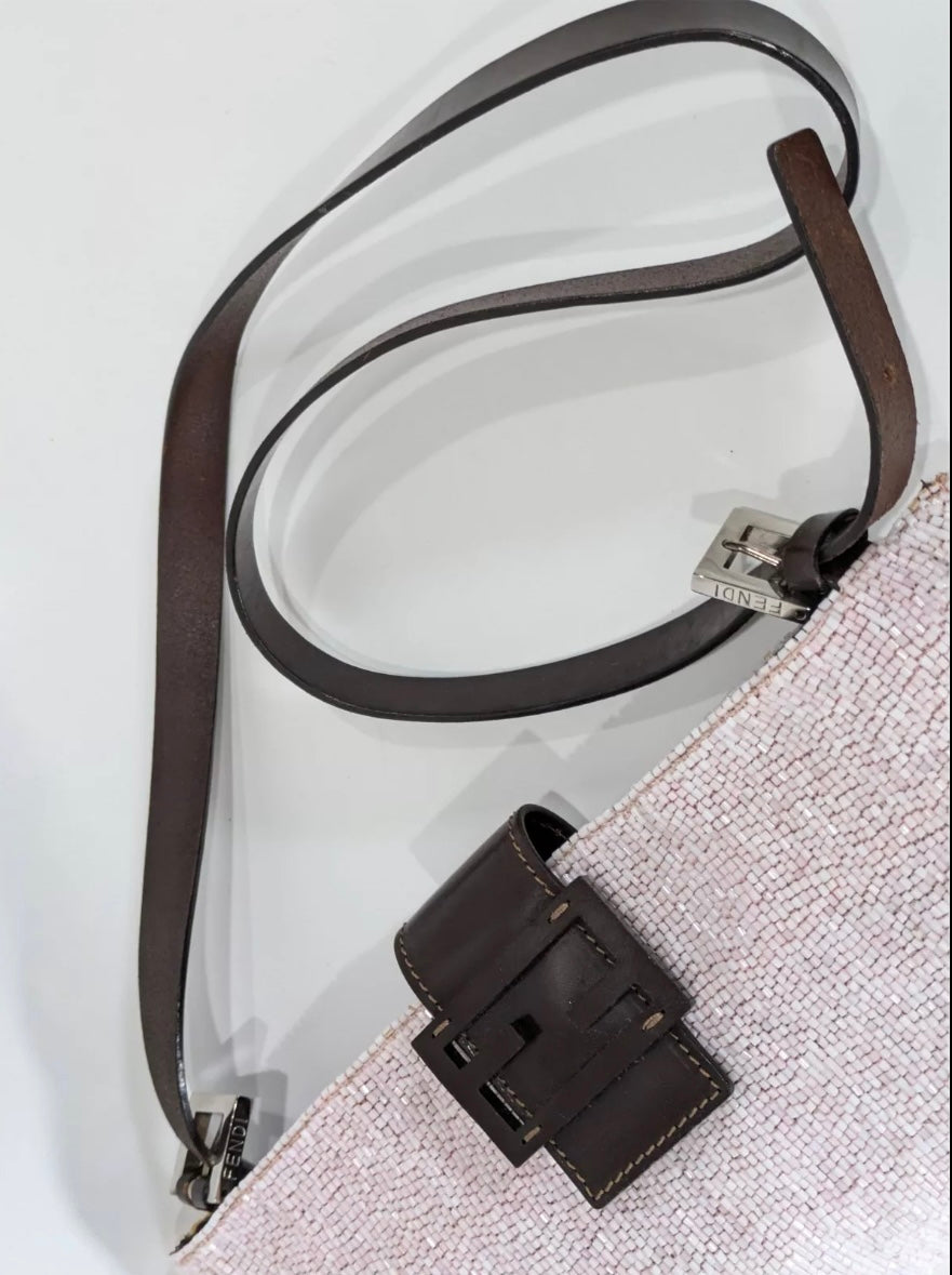 Vintage 1990s Fendi Pink Beaded Mamma Baguette Shoulder Bag