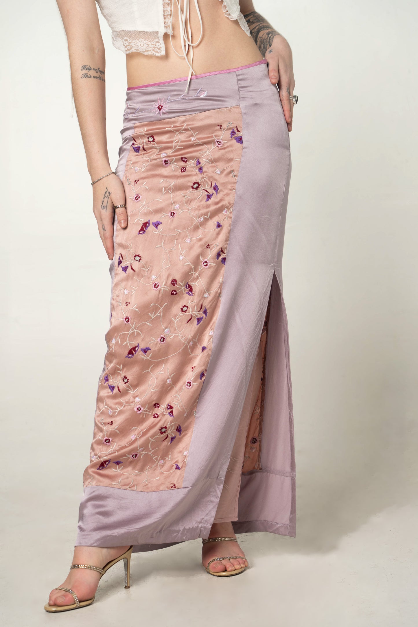 Hype Lilac Floral Embroidered Maxi Skirt Size Small