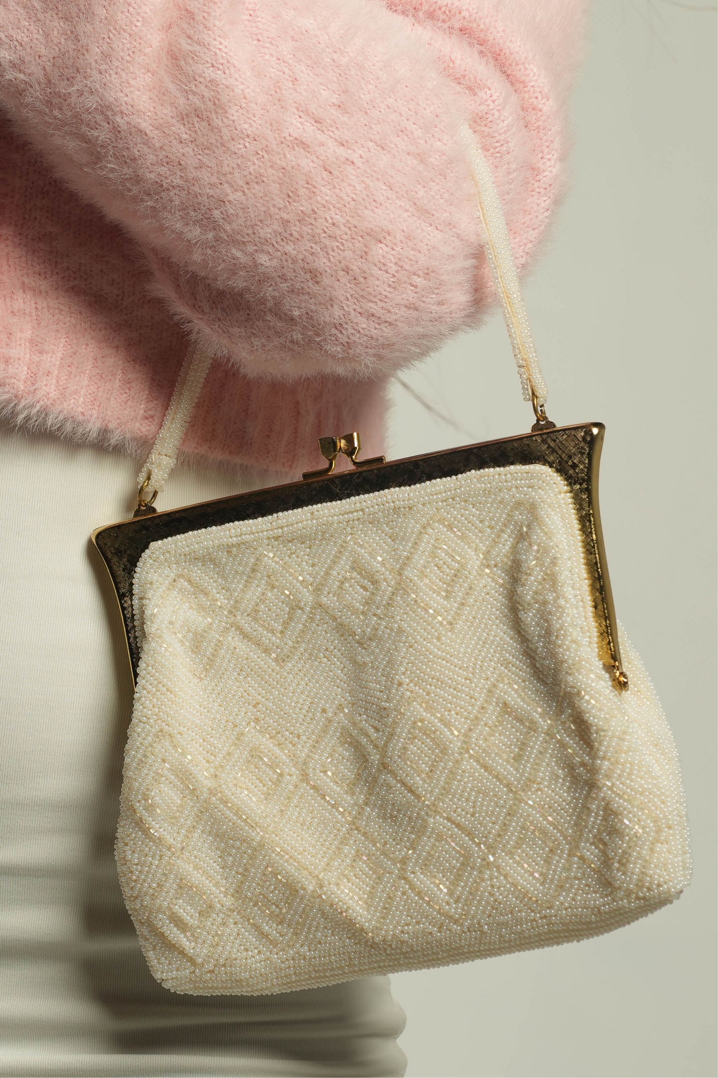 Vintage White Beaded Evening Bag