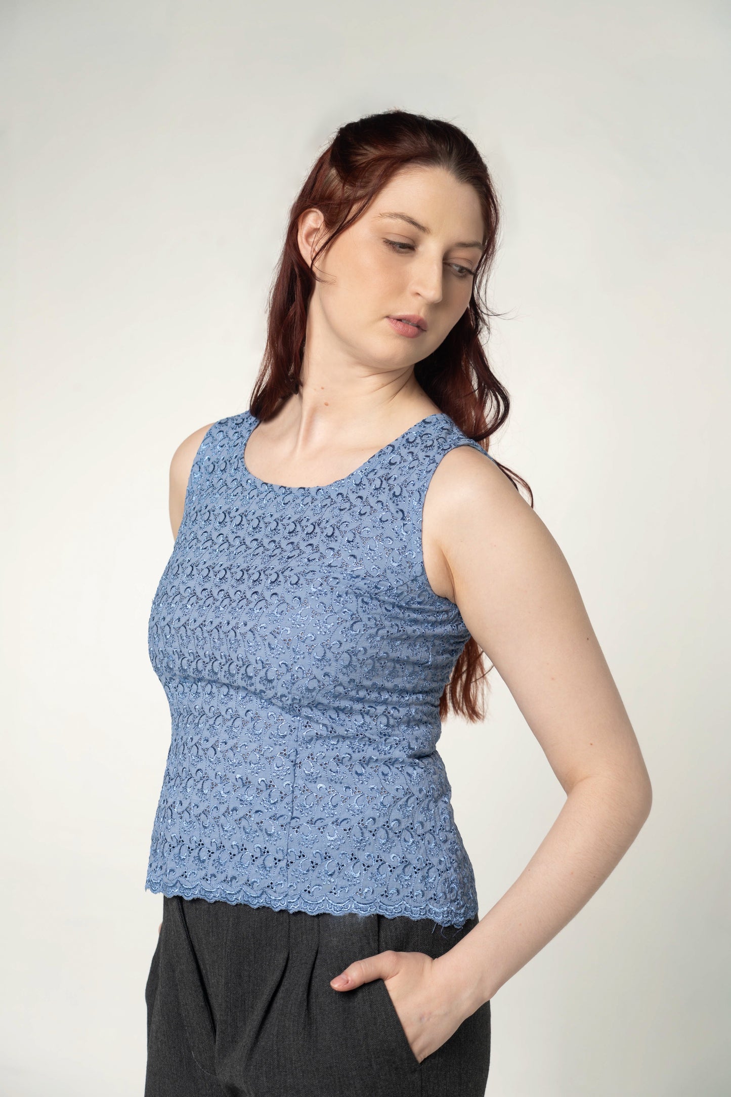 Handmade Blue Eyelet Sleeveless Top Size Medium