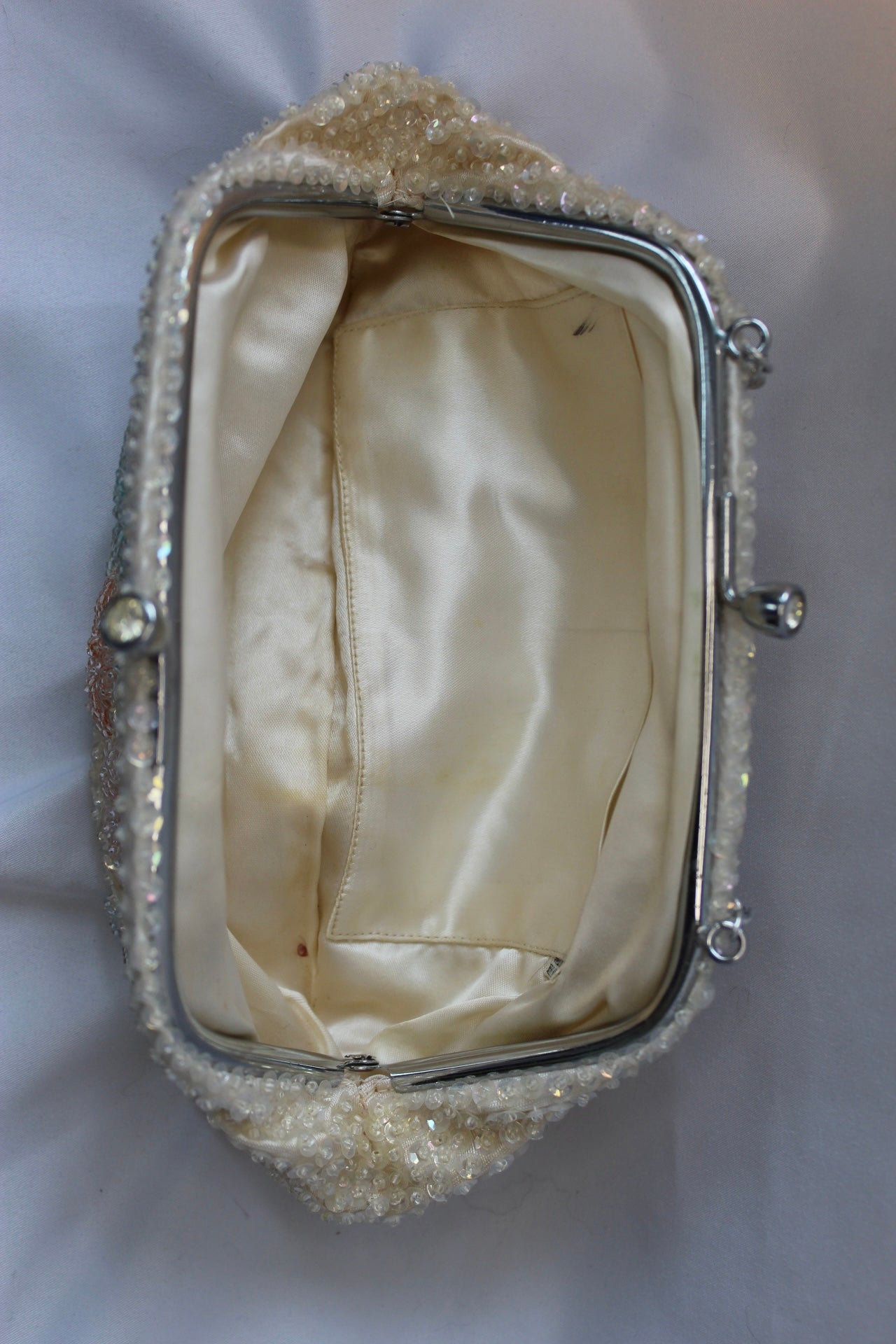 Vintage Cream Floral Beaded Bag with Chain
