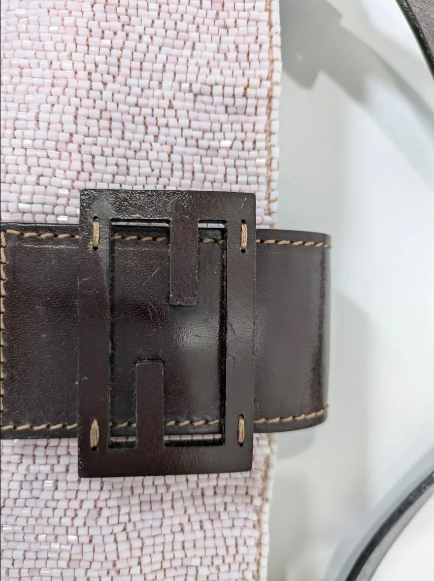 Vintage 1990s Fendi Pink Beaded Mamma Baguette Shoulder Bag