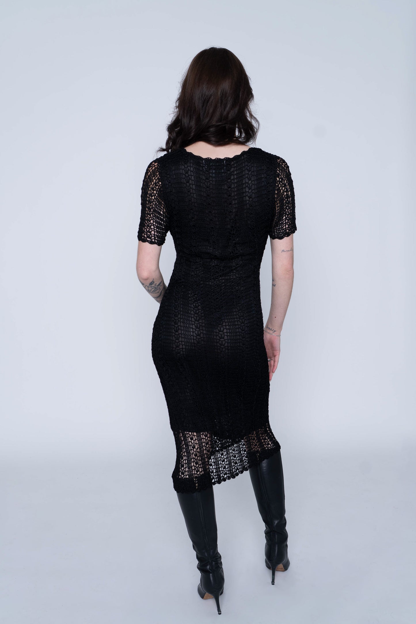 Valenti Black S/S Crochet Maxi Dress
