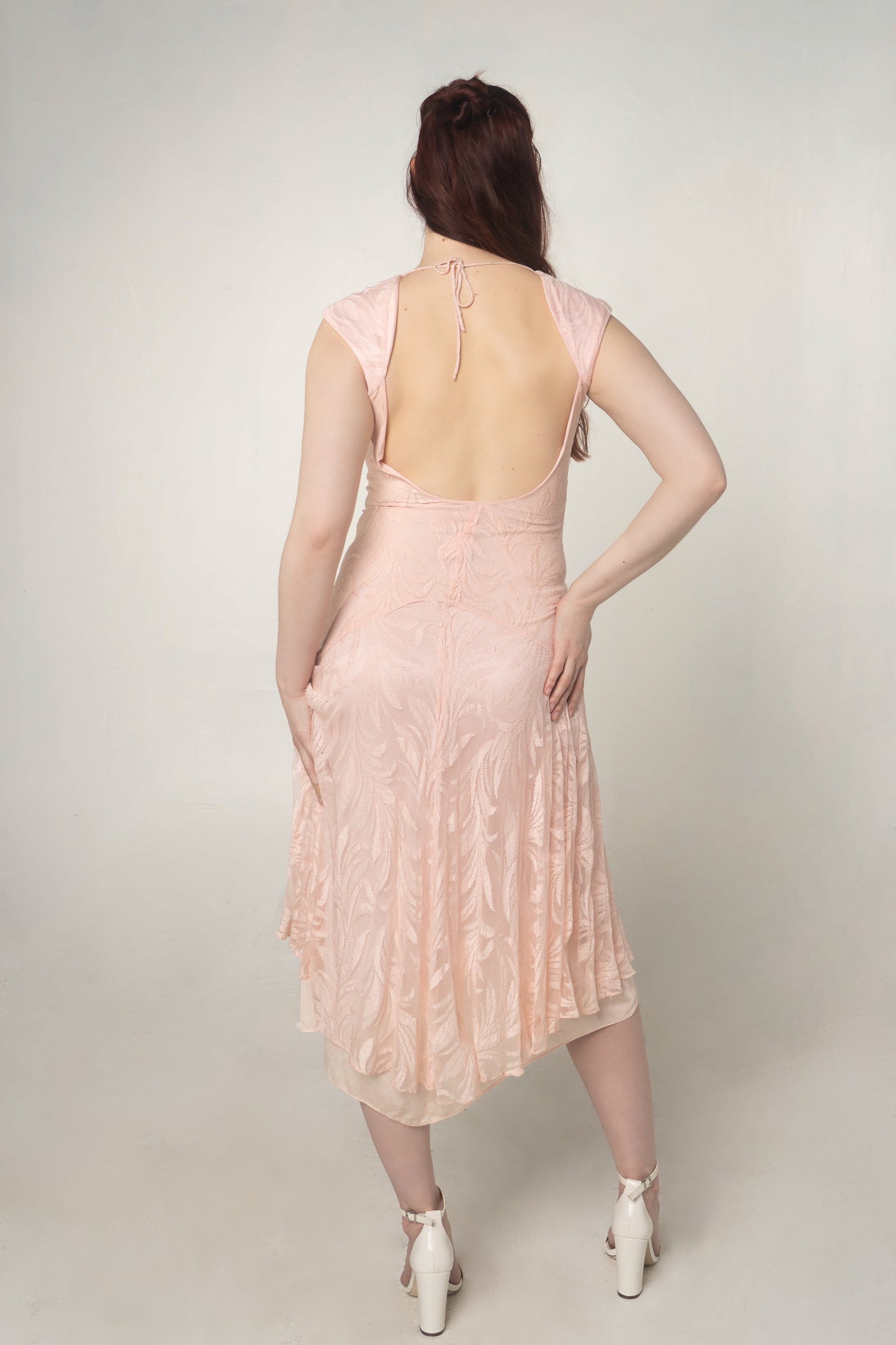 Vintage Karen Okada Pink Lace Butterfly Beaded Midi Dress Size Small