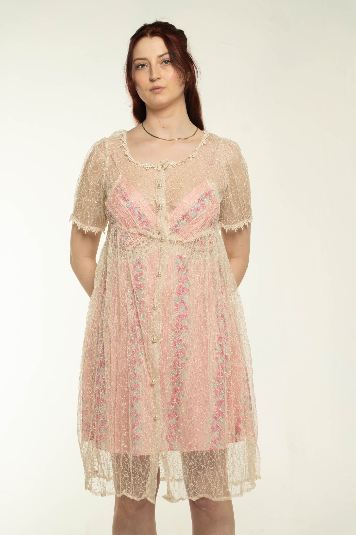 Sheer Cream Lace Babydoll Dress Size Medium