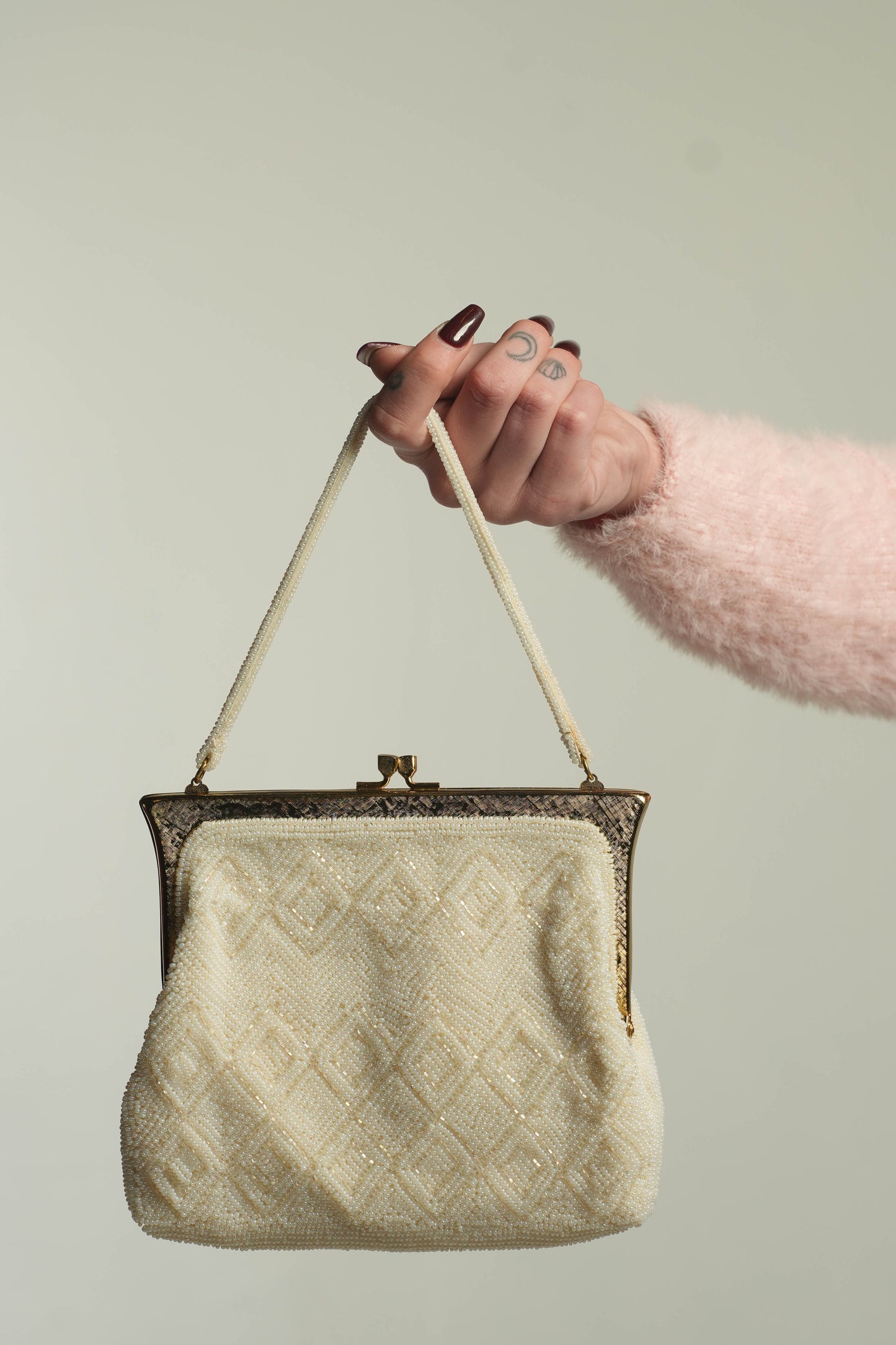 Vintage White Beaded Evening Bag