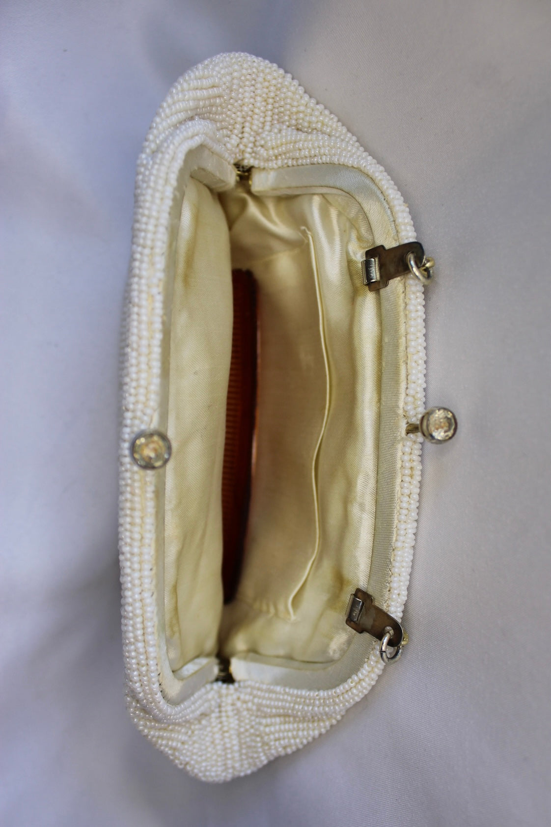 Vintage White Beaded Clutch with Gold Chain