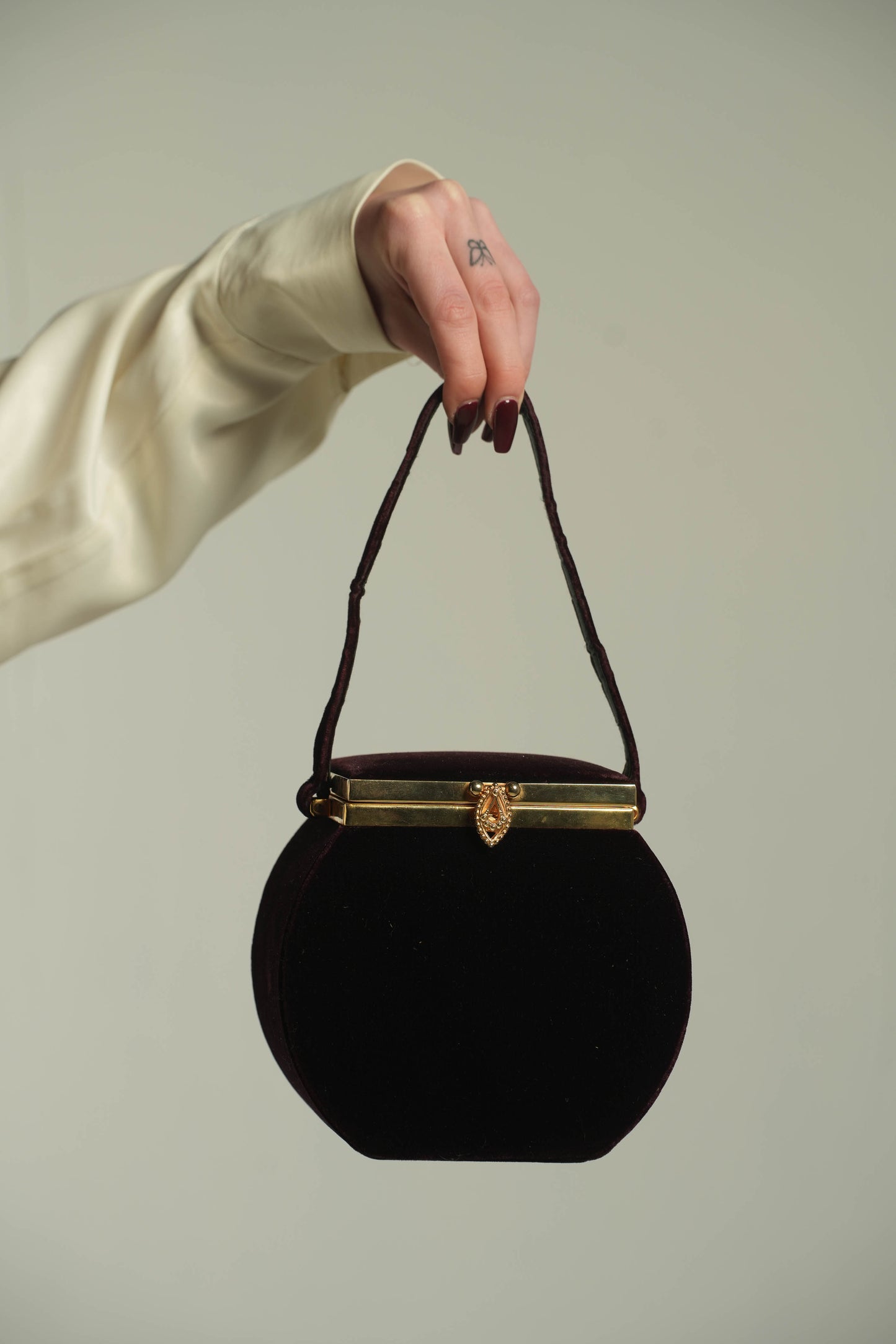 Vintage Burgundy Velvet Top Handle Bag