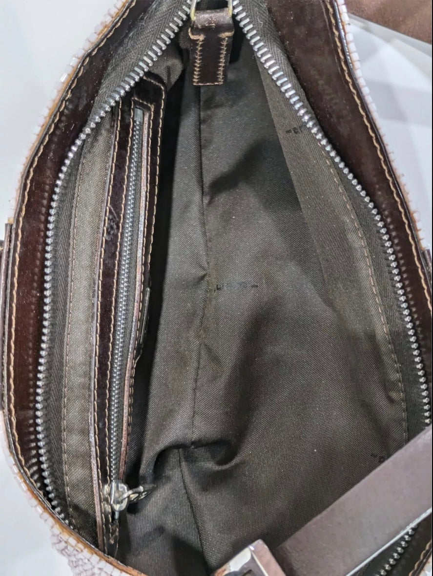 Vintage 1990s Fendi Pink Beaded Mamma Baguette Shoulder Bag