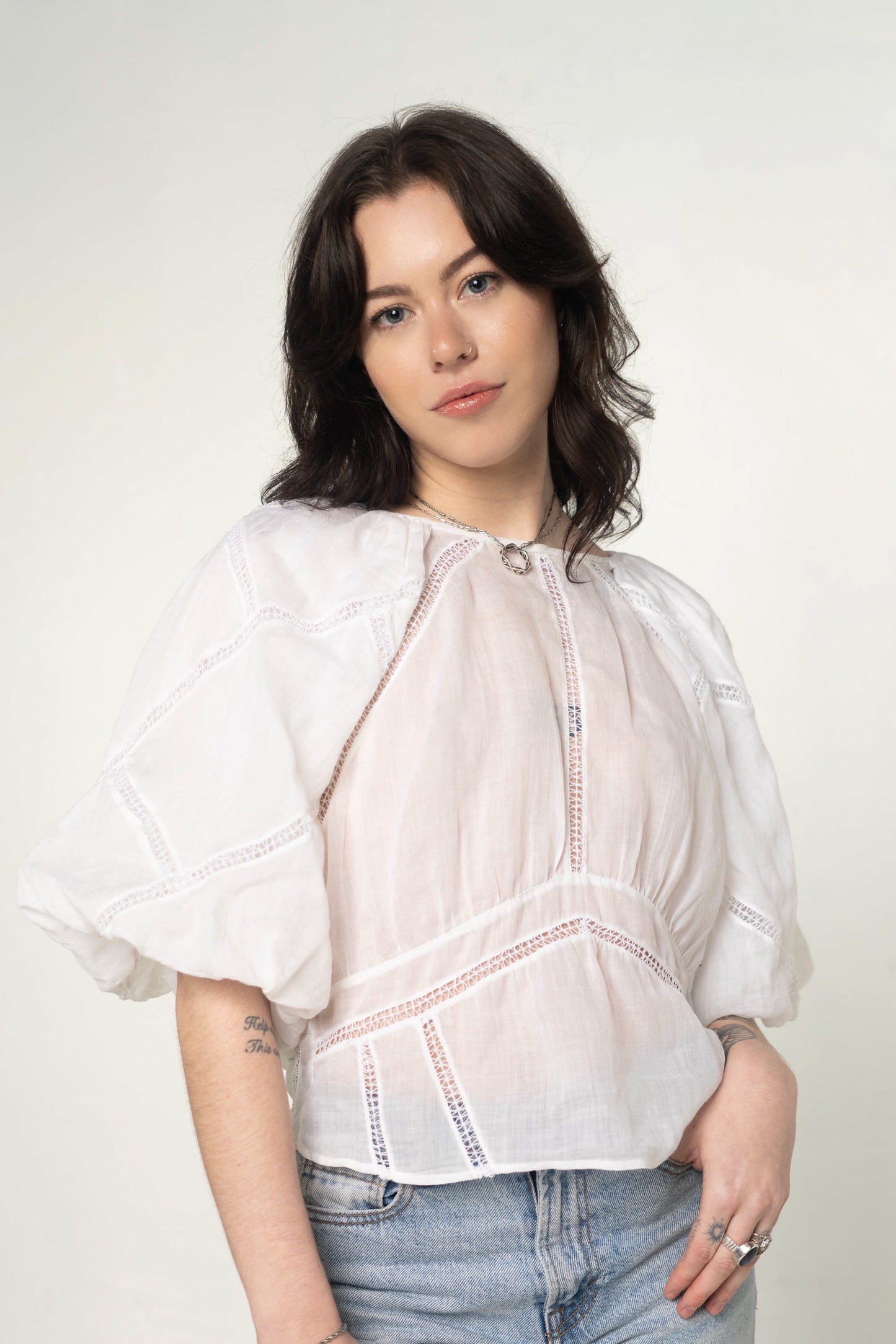 Frame Sheer White Puff Sleeve Blouse Size Small