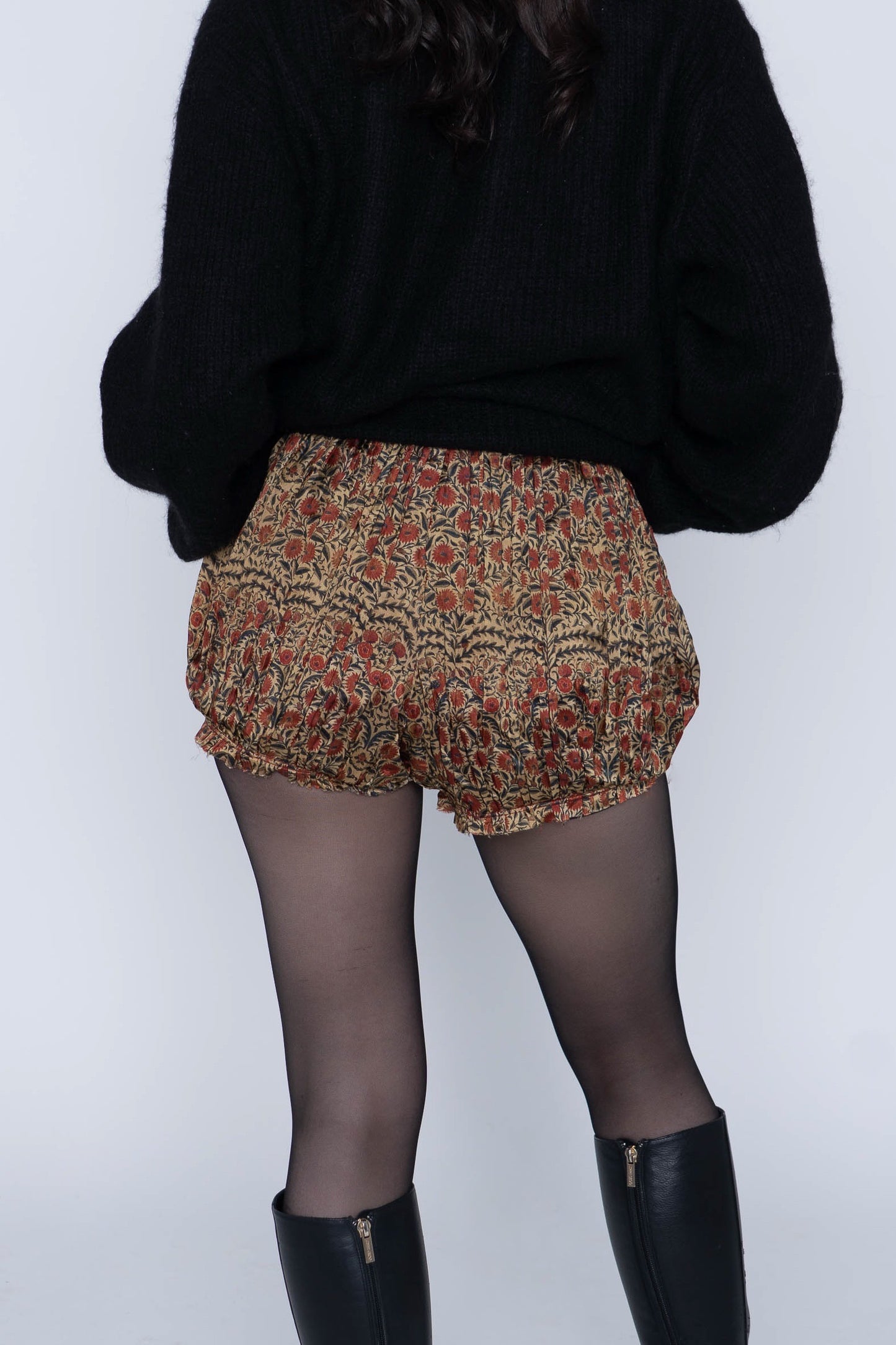 Khaite ‘Hilary’ Pleated Gold/Floral Micro Short