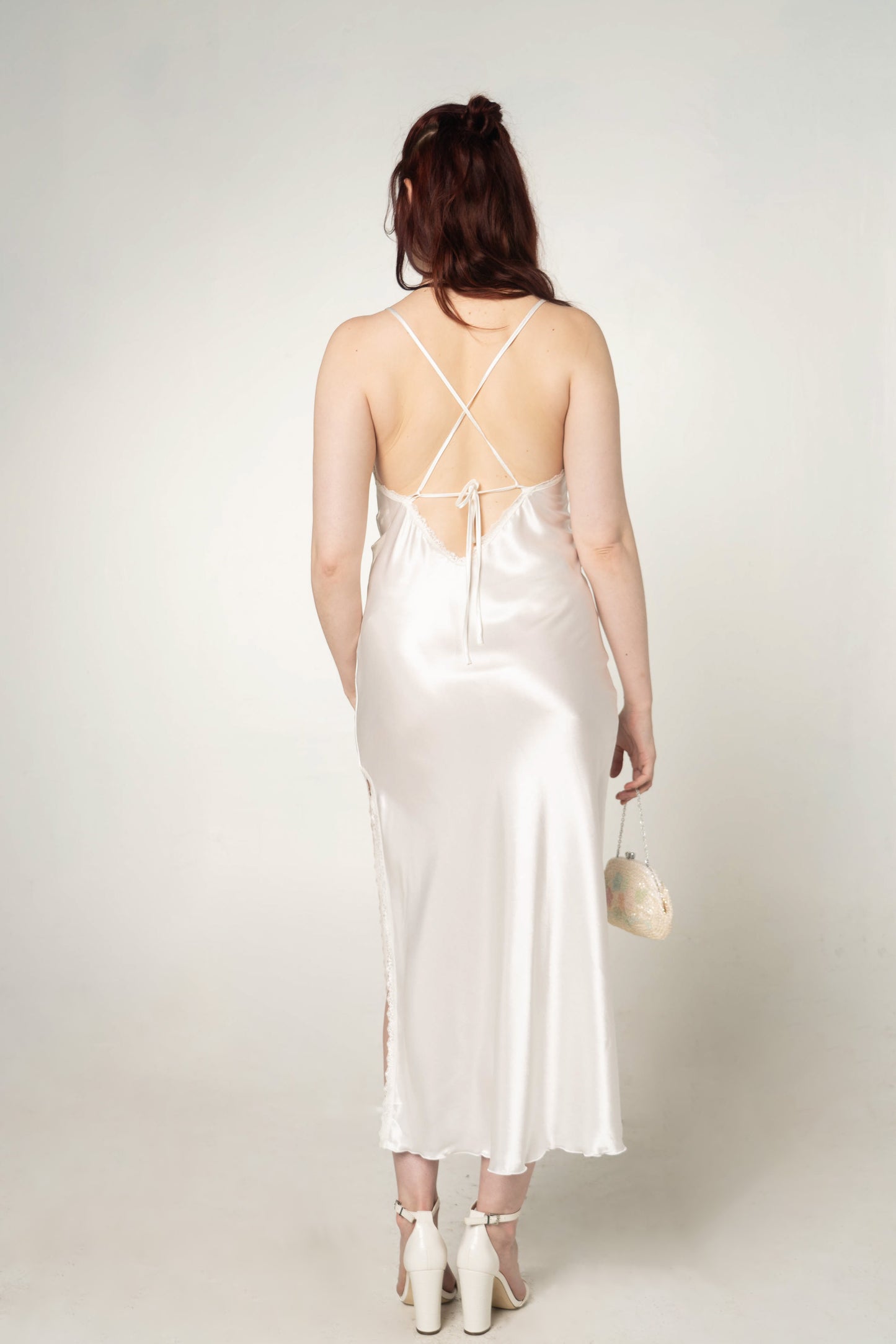 White Satin Cowl Neck Maxi Dress Size Medium / Large