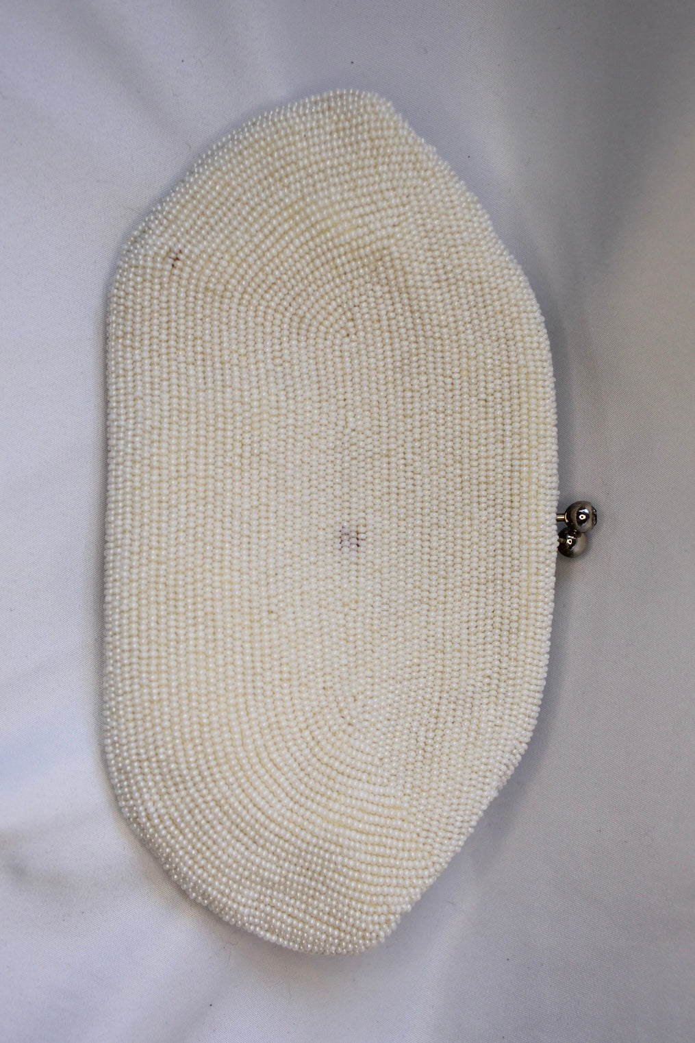 Vintage White Beaded Clutch with Gold Chain