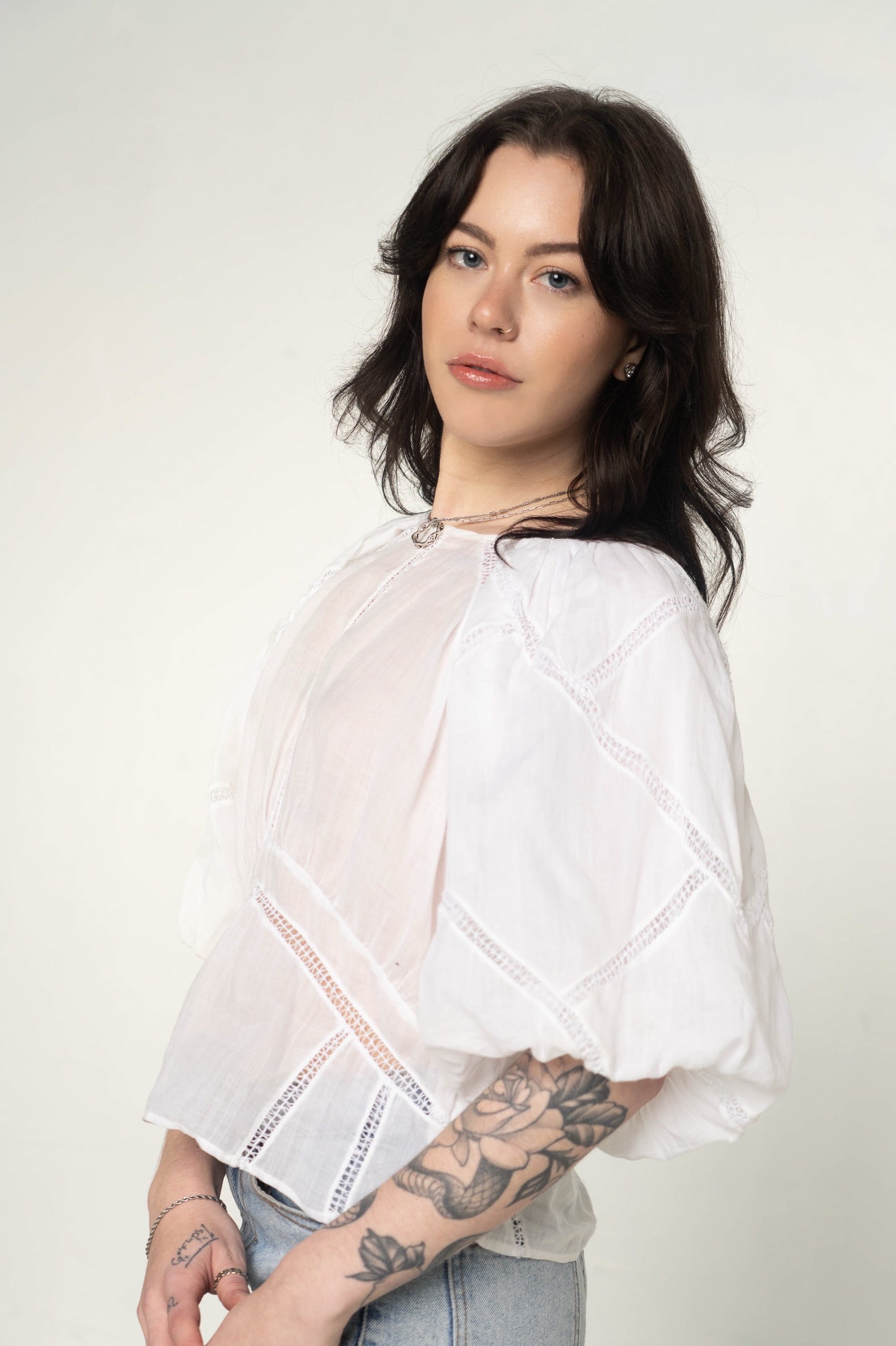 Frame Sheer White Puff Sleeve Blouse Size Small