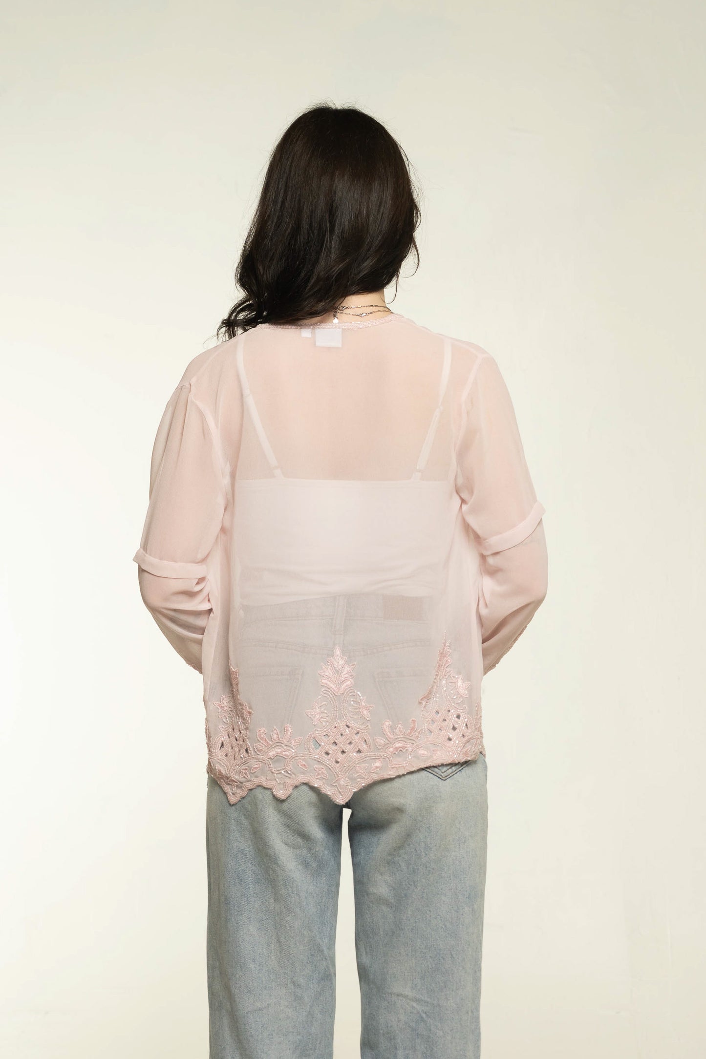 Vintage Together Pink Sheer Beaded Cardigan Size Medium