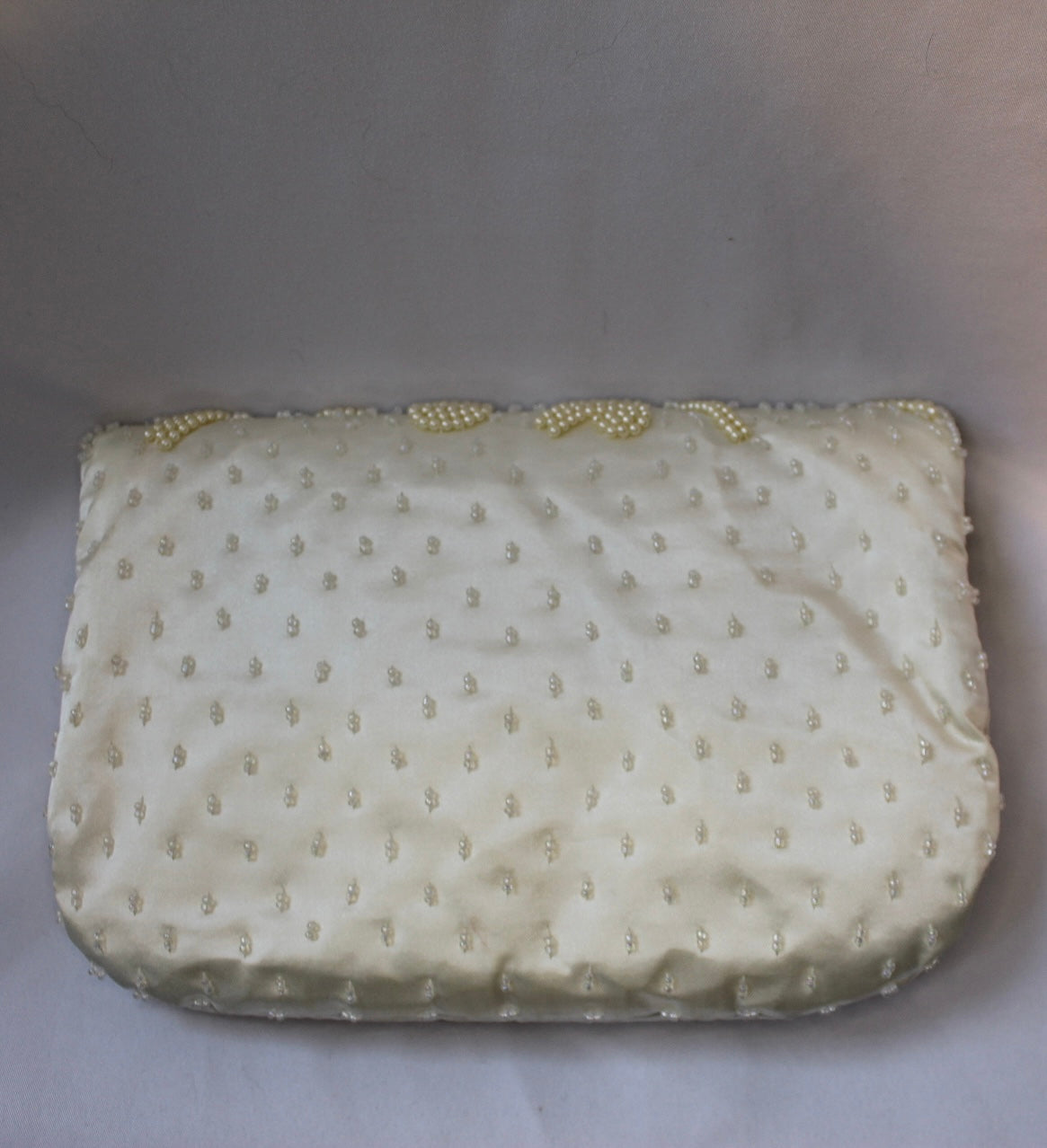 Vintage Cream Satin Beaded Crossbody Bag