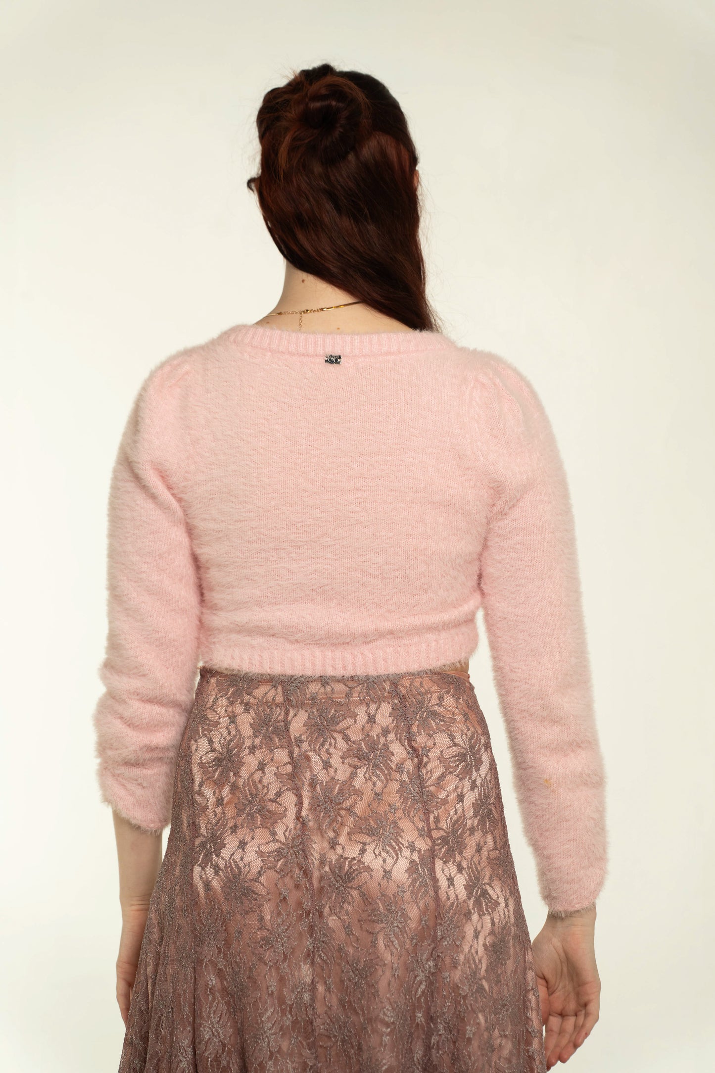 For Love & Lemons Fuzzy Pink Rosebud Button Cardigan Size Small