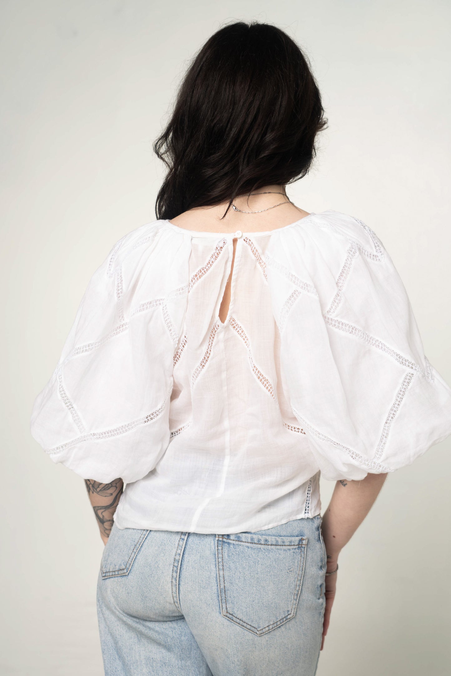 Frame Sheer White Puff Sleeve Blouse Size Small