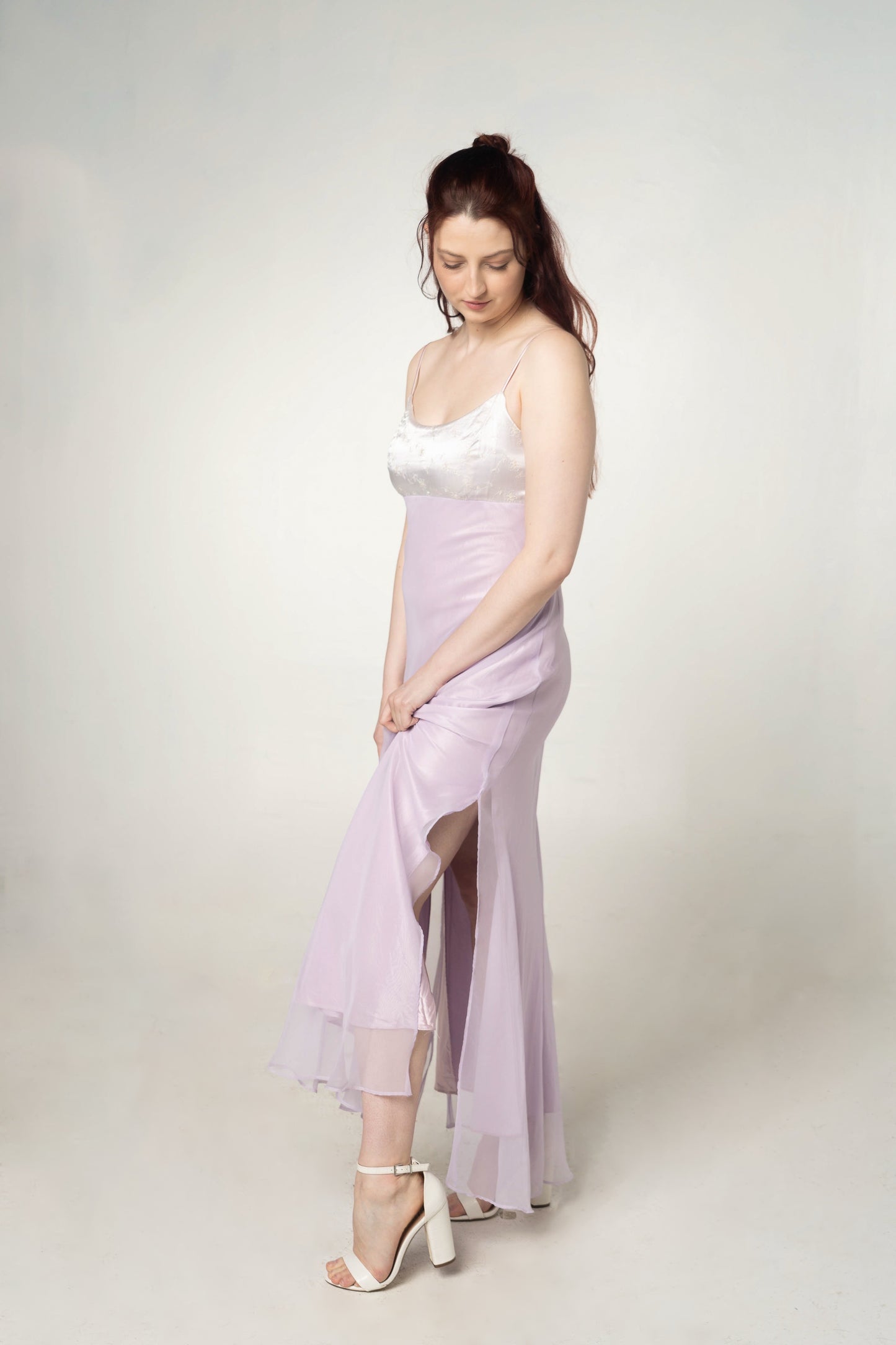 90's Vintage Lilac Empire Waist Dress Size 6