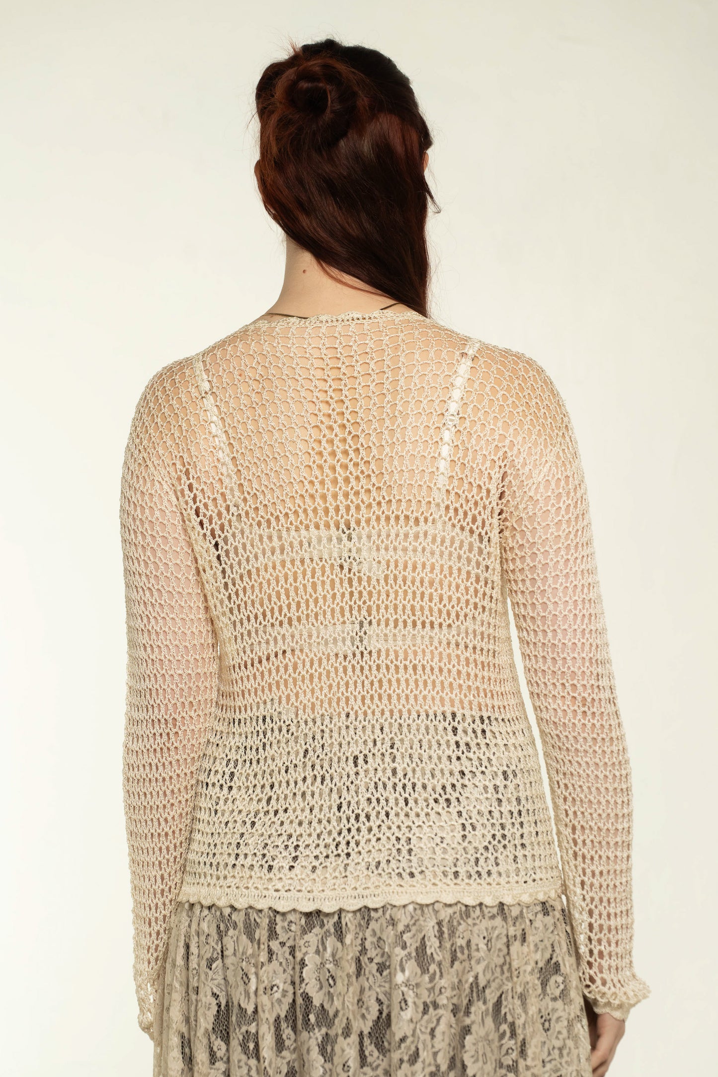 Cream Crochet Button-Up Cardigan Size Small