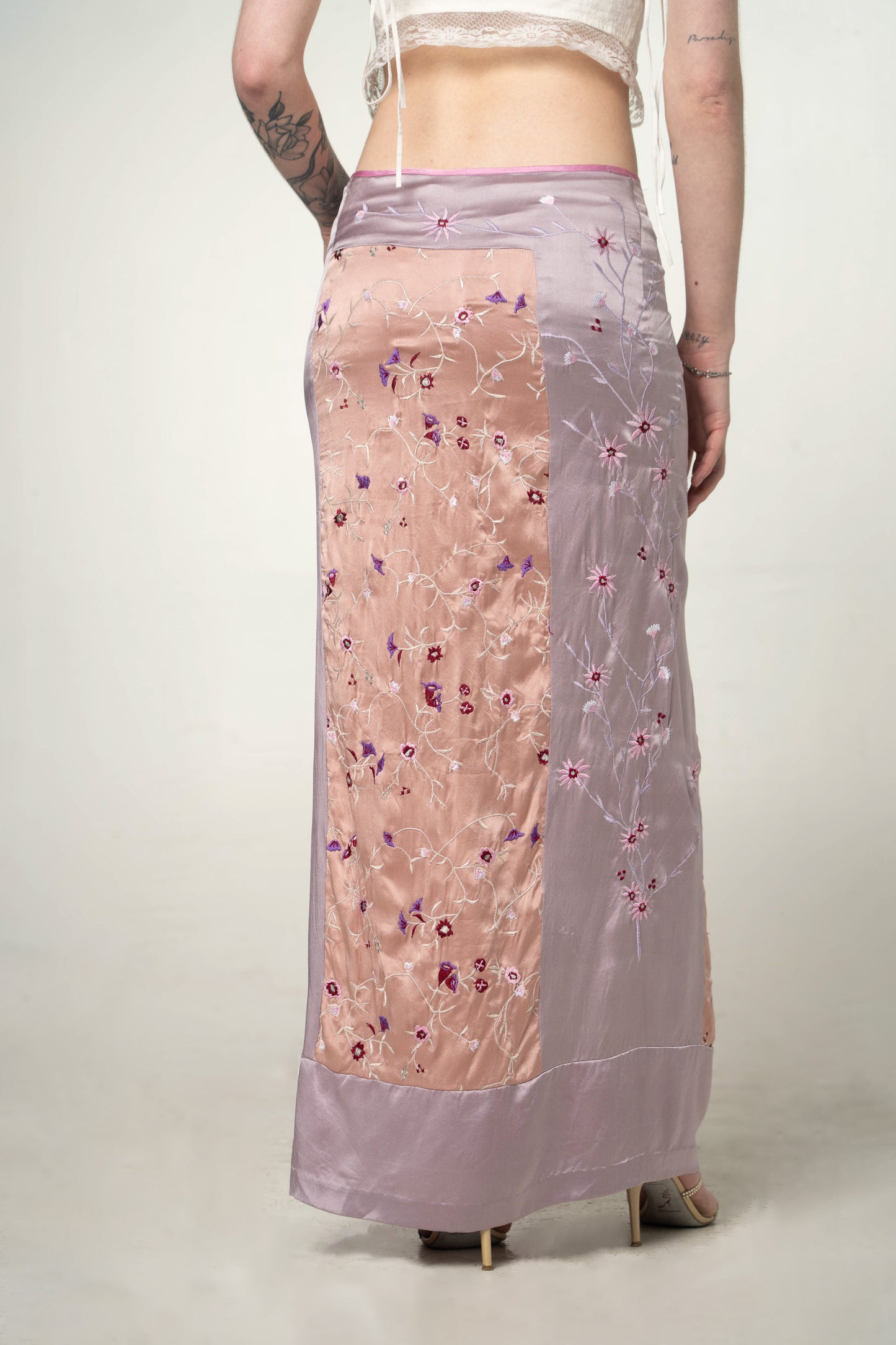 Hype Lilac Floral Embroidered Maxi Skirt Size Small