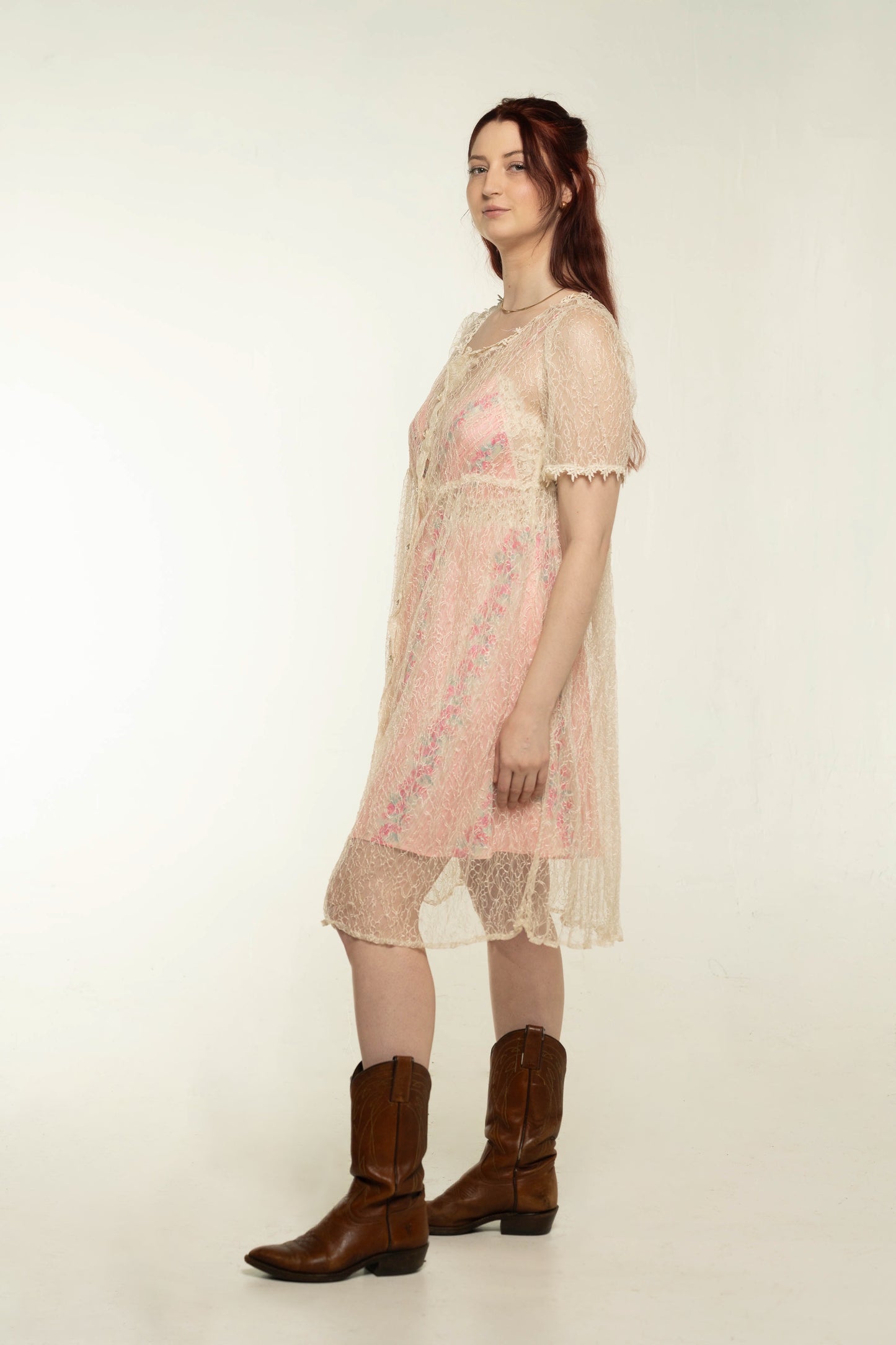 Sheer Cream Lace Babydoll Dress Size Medium