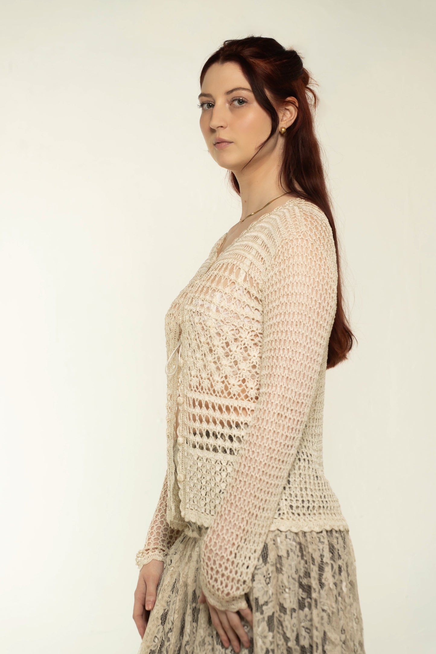 Cream Crochet Button-Up Cardigan Size Small