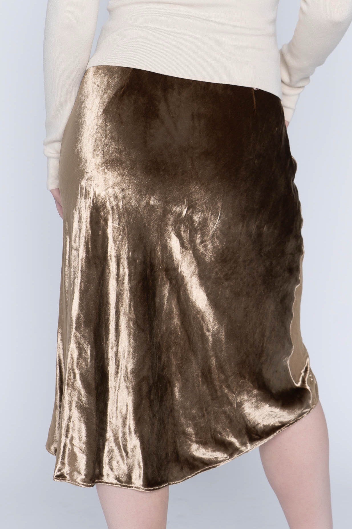 Vince Bronze Velvet/Silk Midi Skirt Size XS