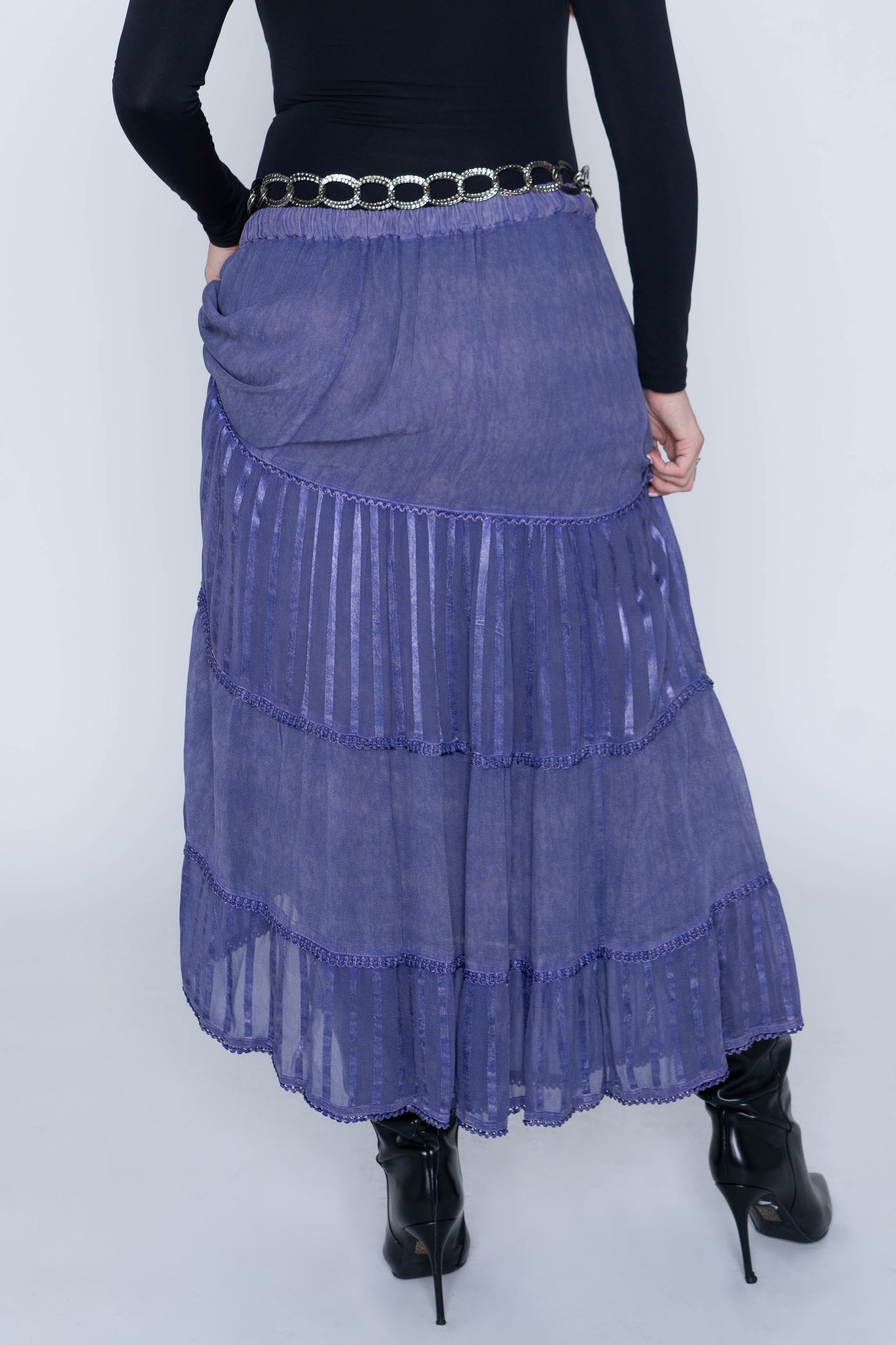 Papa Purple Embroidered Maxi Skirt Size Large