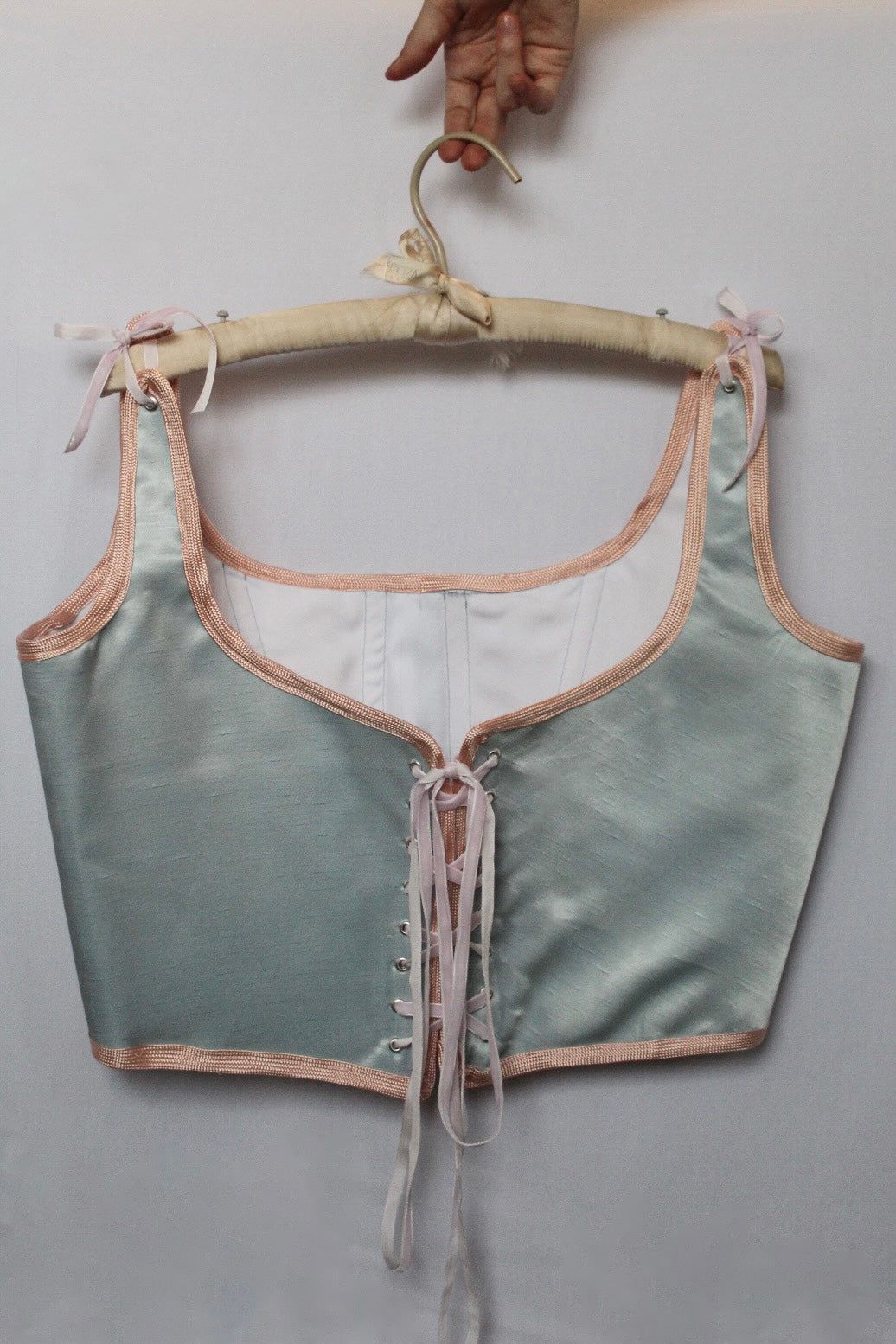 Handmade Blue Corset with Pink Trim Size XL