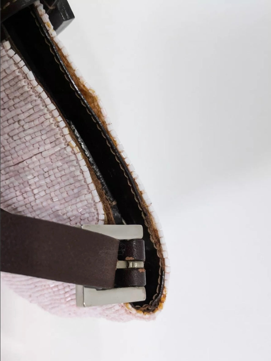 Vintage 1990s Fendi Pink Beaded Mamma Baguette Shoulder Bag