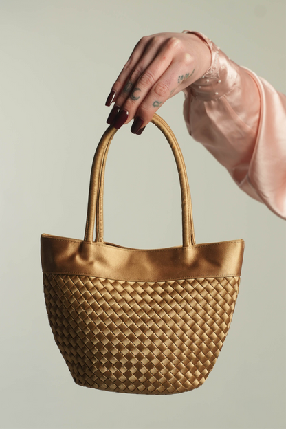 Bottega Veneta 1994 Gold Intrecciato Satin Mini Top Handle Bag