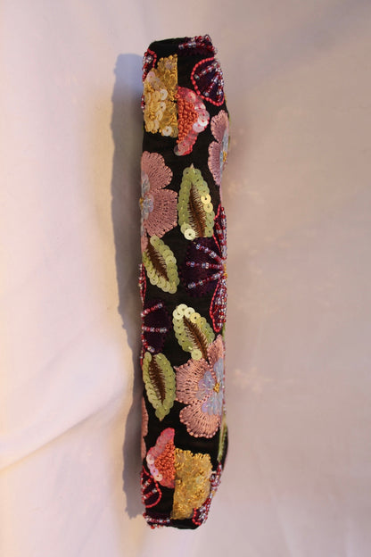 Vintage Black Satin Floral Beaded Bag