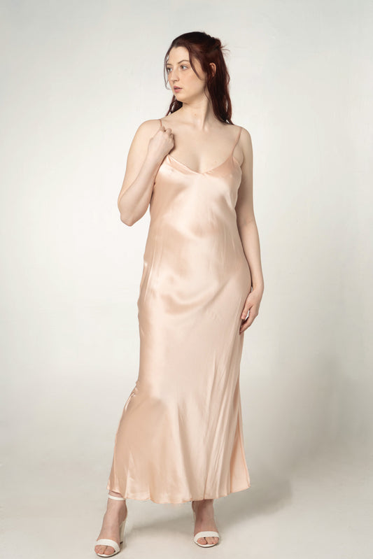 Vintage Peach Silk Maxi Slip Dress Size Medium / Large