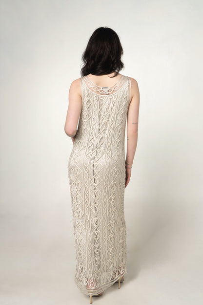 Soulmates Grey Silk Hand-Crocheted Maxi Dress Size Medium