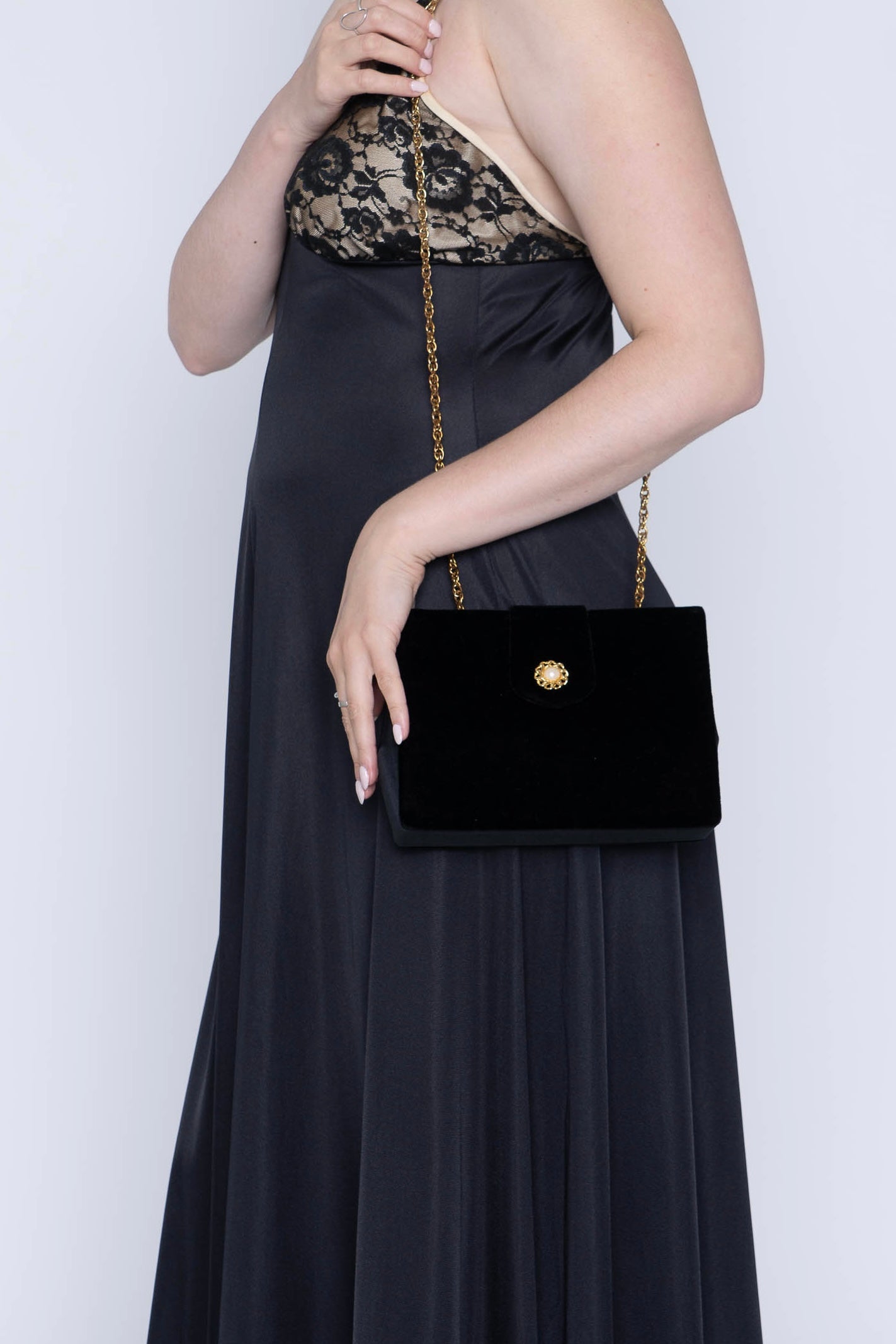 Ingledews Black Velvet Gold Chain Bag