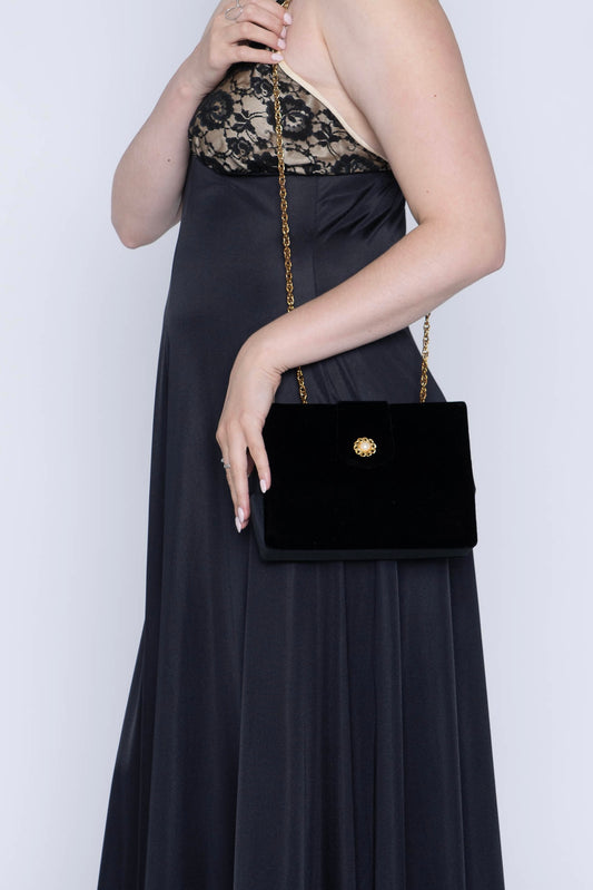 Ingledews Black Velvet Gold Chain Bag