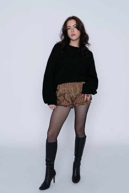 Khaite ‘Hilary’ Pleated Gold/Floral Micro Short