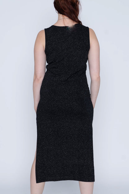 Dress the Population Black & Gold Sequin Midi Dress Size Small