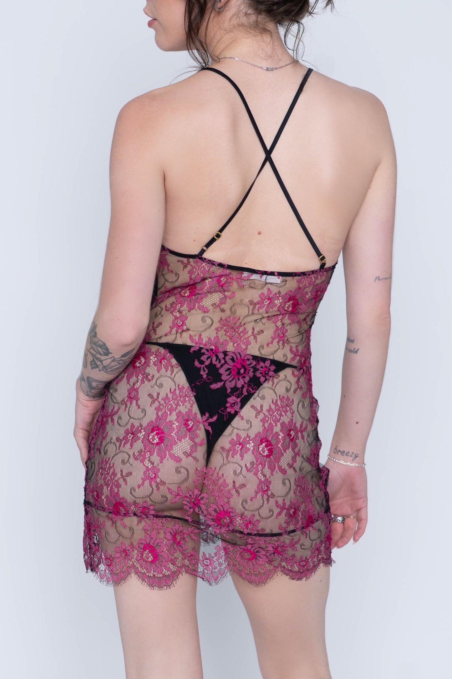 Agent Provocateur Black/Pink Lace Floral Slip