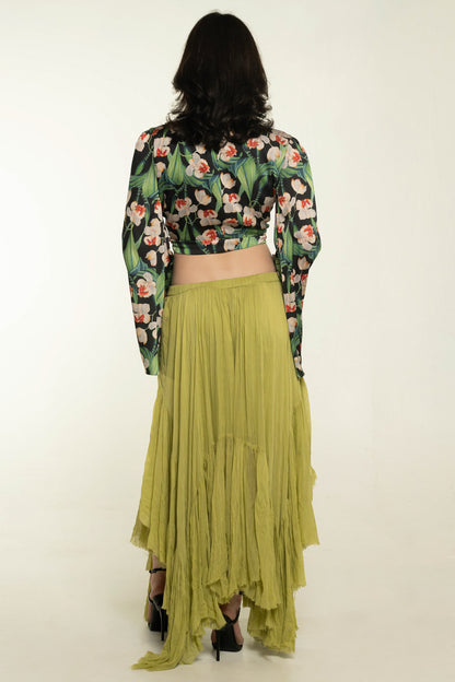 Free People Green Asymmetrical Hem Skirt Size Small/Medium