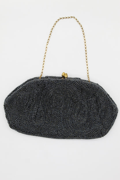 Black Bead Japanese Clutch with Chain