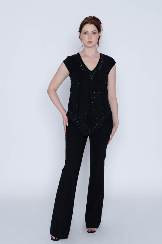 Donald J. Pliner Suede Sleeveless Studded Top Size S