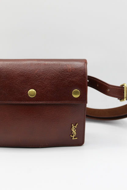 YSL Monogram ‘Noe’ Grained Calf Leather Cognac Belt Bag