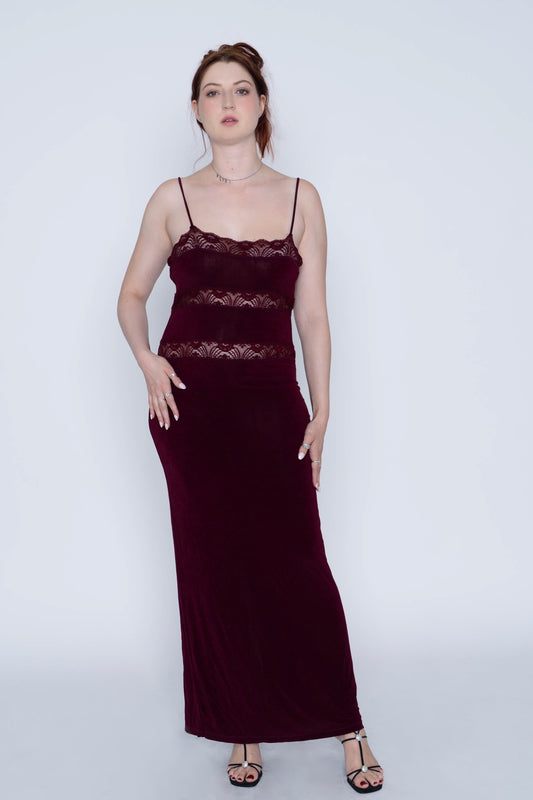 X:S Burgundy Lace Maxi Dress Size XL